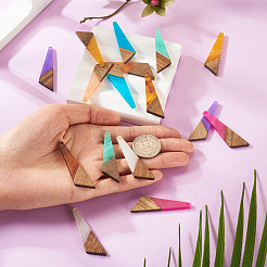 16шт 8 цвета подвески из смолы и дерева&nbsp;WOOD-TA0002-70