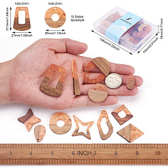 30шт 15 стильные подвески из прозрачной смолы и орехового дерева&nbsp;RESI-FW0001-04