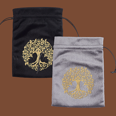 2 шт. 2 стиля прямоугольные золотые тисненые мешочки для хранения карт Таро с завязками на шнурке для гадания с изображением дерева жизни ABAG-CN0001-53-1
