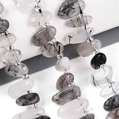 Нити натуральных кварцевых бусин черного турмалинового цвета&nbsp;G-Z091-A31-1