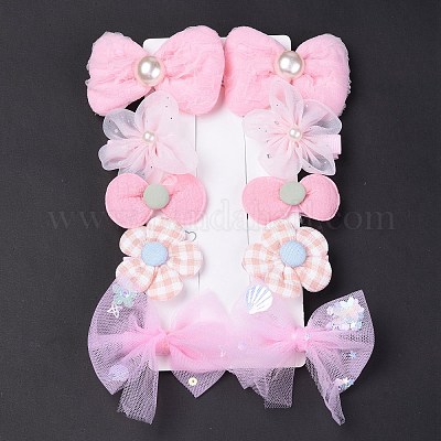 5 пара 5 стильных заколок крокодил из полиэстера с бантом и цветком PHAR-C012-01A-1