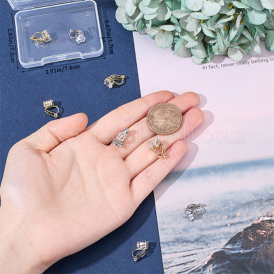 4 пара 2-цветных плоских круглых серег-клипс с латунным паве 3a кубическим цирконием для женщин&nbsp;EJEW-BBC0001-58-1