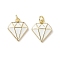 Brass Enamel Charms, Diamond Shape, Rack Plating, Long-Lasting Plated, Lead Free & Cadmium Free, with Jump Ring, Real 18K Gold Plated, White, 12.5x10.5x2.5mm, Hole: 2mm