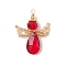 Glass Pendants, Angel Charms, with Brass Bead & Glass Seed Beads & Eco-Friendly Round Copper Wire Loop, Faceted, Crimson, 31~32x22~25x8mm, Hole: 1.8mm