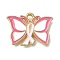 Alloy Enamel Pendants, Golden, Butterfly with Awareness Ribbon, Deep Pink, 14.5x20x1.5mm, Hole: 1.6mm