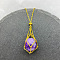 Natural Amethyst Nuggets Macrame Pouch Pendant 201 Stainless Steel Chain Necklaces, Real 18K Gold Plated, 23.62 inch(60cm)