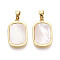 Natural White Shell Pendants, Rectangle Charms, with Brass Settings, Golden, 21.5x13.5x2.5mm, Hole: 5.5x2.5mm