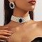 Oval Brass & Glass & Plastic Pearl Beaded Chain Collar & Stud Earrings Sets, Black, 280mm