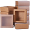 Kraft Paper Jewelry Boxes, with PVC, BurlyWood, Unfold: 23.9x23.7x0.05cm, Box: 8.3x8.3x3.2cm, Inner Size: 6.73x6.73x3cm