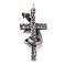 316 Surgical Stainless Steel Big Pendants, with Jump Ring, Cross with Snake Charms, Antique Silver, 55x28x10mm, Hole: 6.5mm
