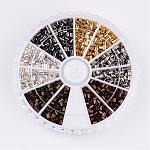 1 коробка 6 цвета античная бронза и красная медь и золото и серебро и платина и черная латунь обжимные бусы, разноцветные, 2x2 мм, отверстие : 1 мм, Около 1500 шт / коробка