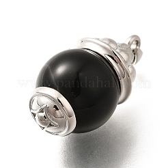 Подвески из латуни и натурального черного агата (окрашенного и нагретого)&nbsp;KK-Q043-22P