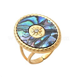 Овальные манжеты из нержавеющей стали 304 с ракушками пауа и стразами для женщин&nbsp;RJEW-G346-06G-02