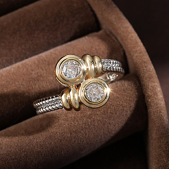 Плоские круглые латунные кольца с микропаве и прозрачным фианитом на палец&nbsp;FS-WGBC030-01