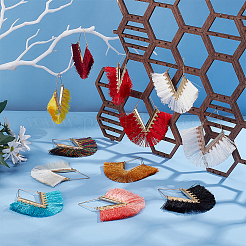 10 пара двухцветных хлопковых серег-колец с кисточками в форме ромба&nbsp;EJEW-AN0001-27