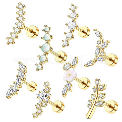 8 шт. 8 стиля латунных сережек с микропаве из прозрачного кубического циркония и акрилового хряща WG69006-01