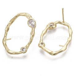 Латунные микро-паве прозрачные серьги-гвоздики из циркония&nbsp;KK-R130-038-NF