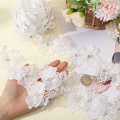 Двухслойная полиэстеровая 3d цветочная кружевная лента со стразами&nbsp;OCOR-WH0097-73A