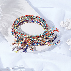 12шт 12-х цветный регулируемый хлопковый шнур плетеный набор браслетов&nbsp;BJEW-LP0002-40