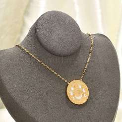 Ожерелья с плоским круглым кулоном из нержавеющей стали 304 с прозрачным кубическим цирконием и фазами Луны&nbsp;LS-NJEW-R018-03G