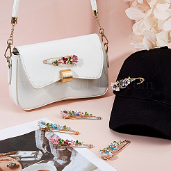 6 шт. 3 стиля броши-булавки из сплава цветов и страз для рюкзака&nbsp;JEWB-FH0002-57