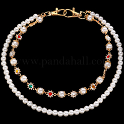 1 шт. пластиковая имитация жемчуга круглая бисерная сплавная цепочка со стразами двухслойные цепные ремни для брюк&nbsp;AJEW-CP0009-84