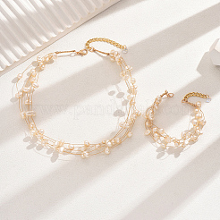 Пластиковые искусственные жемчужные бусины многослойные браслеты и ожерелья наборы&nbsp;WM2315