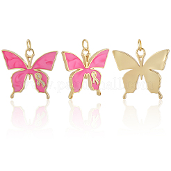 7 шт. 7 стиля октябрь розовая лента для осведомленности о раке груди латунные эмалевые подвески&nbsp;KK-BBC0020-36