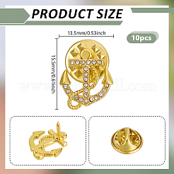 10 шт. булавки для лацкана рюкзака со стразами и якорем из сплава и крестом&nbsp;JEWB-PH0001-65G