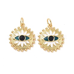 Плоские круглые подвески из латуни с эмалью в виде глаз&nbsp;KK-G435-16G