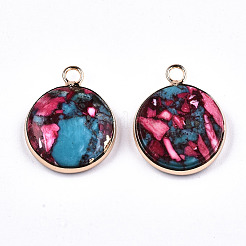 Плоские круглые собранные подвески из синтетической бирюзы и натурального регалита / императорской яшмы&nbsp;G-N330-21B-02