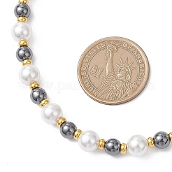 Ожерелья из 8-миллиметрового белого жемчуга с 6-миллиметровыми круглыми бусинами из синтетического немагнитного гематита&nbsp;NJEW-JN05698