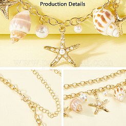 Богемные ремни с кисточками из натуральной ракушки и пластиковой имитации жемчуга&nbsp;AJEW-CY0001-06A