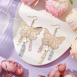 Серьги с подвесками из натуральных кристаллов кварца&nbsp;EJEW-TA00569