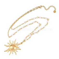 Ожерелья с подвеской в виде солнца из нержавеющей стали 304 с искусственным жемчугом ABS&nbsp;NJEW-Z107-01G