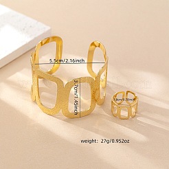 Комплекты из полых прямоугольных железных браслетов-манжет и колец-манжет для женщин&nbsp;FS-WG4EBE9-01