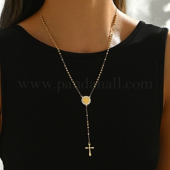 201 нержавеющая сталь винтажный рельефный портрет кулон кисточка крест четки бусины ожерелья для женщин&nbsp;UI6948-1