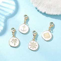 Плоские круглые подвесные украшения из латунной эмали&nbsp;HJEW-JM04445