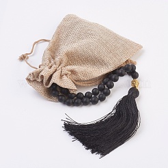 Ожерелья из натурального окрашенного и нагретого черного агата с бусинами буддийских мала&nbsp;NJEW-JN02129-01