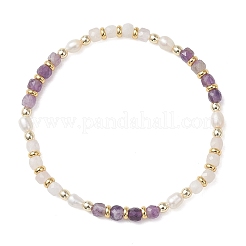 Эластичные браслеты для женщин из натурального розового кварца и натурального аметиста.&nbsp;BJEW-JB13390-01