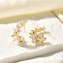 Серьги-гвоздики из латуни с микропаве и прозрачным кубическим цирконием&nbsp;EJEW-R018-02G