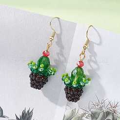 3d кактус в горшке стеклянные бусины серьги-подвески&nbsp;EJEW-MZ00645