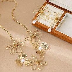 Наборы из цепочки из сплава и пластика с имитацией жемчуга в виде цветка и подвесок.&nbsp;FS-WG745E2-01