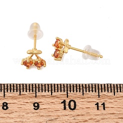 Серьги-гвоздики из вишневой латуни с микропаве из кубических цирконий&nbsp;EJEW-P331-08G