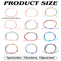12шт 12 цвета регулируемые вощеные шнуры плетеные браслеты для женщин&nbsp;BJEW-LP0003-15