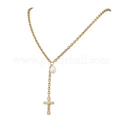 Ожерелья с подвеской-крестом из нержавеющей стали 304 с цепочкой и кисточками&nbsp;NJEW-JN05653