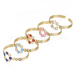 Кубический цирконий кольцо с эмалью открытая манжета сглаза для женщин&nbsp;BJEW-N012-014