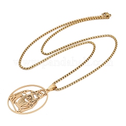 Ожерелья с подвеской в форме овала из нержавеющей стали 201 с полыми бусинами&nbsp;LS-NJEW-K283-05G