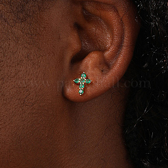 Изысканные серьги-гвоздики с крестом из латуни и кубическим цирконием&nbsp;GX6224