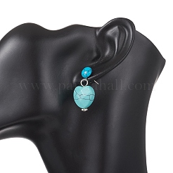 Серьги-гвоздики в форме сердца из искусственной бирюзы&nbsp;EJEW-JE06920